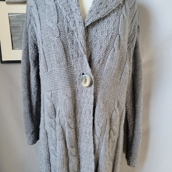 Aran Crafts Ireland Merino Wool Cable Knit One Button Sweater Cardigan XS S M - Picture 5 of 12